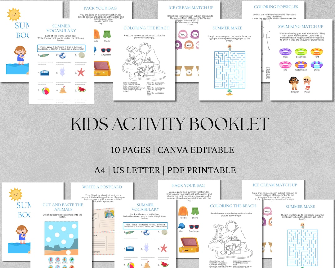 Kids Activity Sheets, Printable Booklet (A4 & A5 Inserts) Instant PDF ...