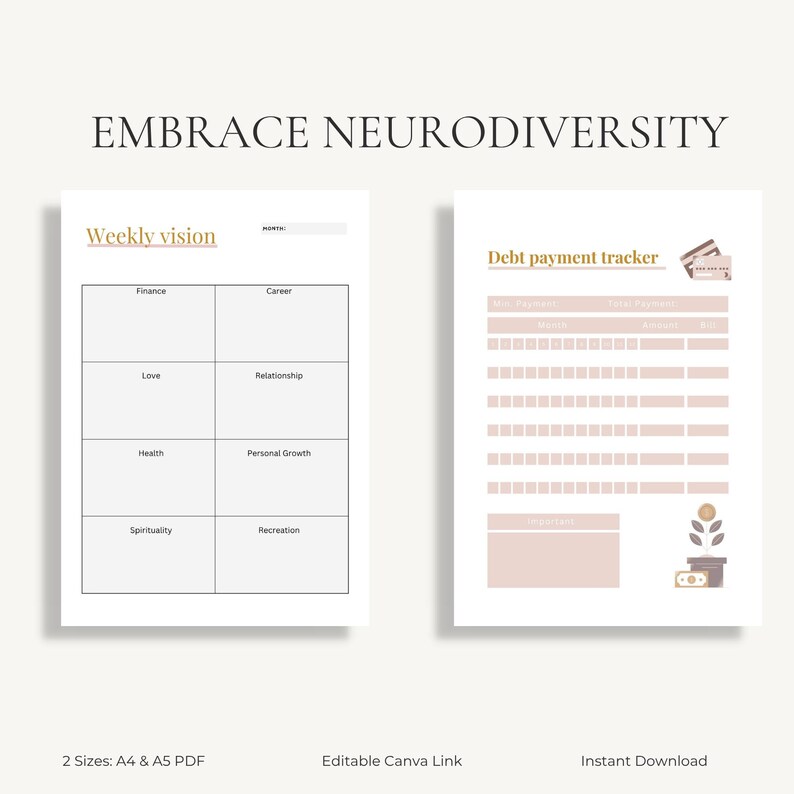 Neurodivergent Planner | ADHD Workbook | Executive Function Toolkit | Canva PDF