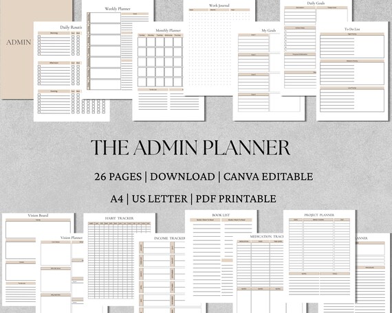 Life Admin Planner Printable | Home & Personal Organization Workbook | A4 A5 Canva Editable PDF