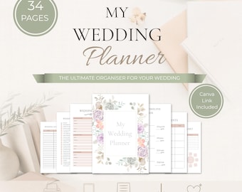 Minimalist Wedding Planner Book, Printable PDF A4, A5, Editable in Canva, Instant Download