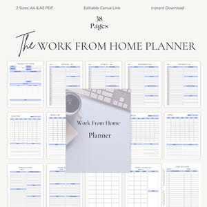 Arbeit von zu Hause aus | Zeitblocking Planer | Arbeit von zu Hause aus Essentials | PDF A4 A5 Leinwand