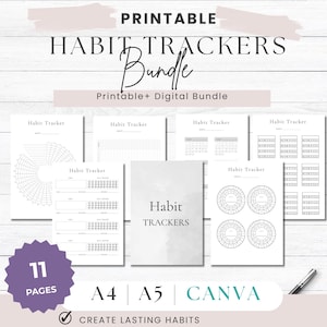 Minimalist Habit Tracker Printable | Circle Monthly Tracker | A4 A5 Canva Editable PDF