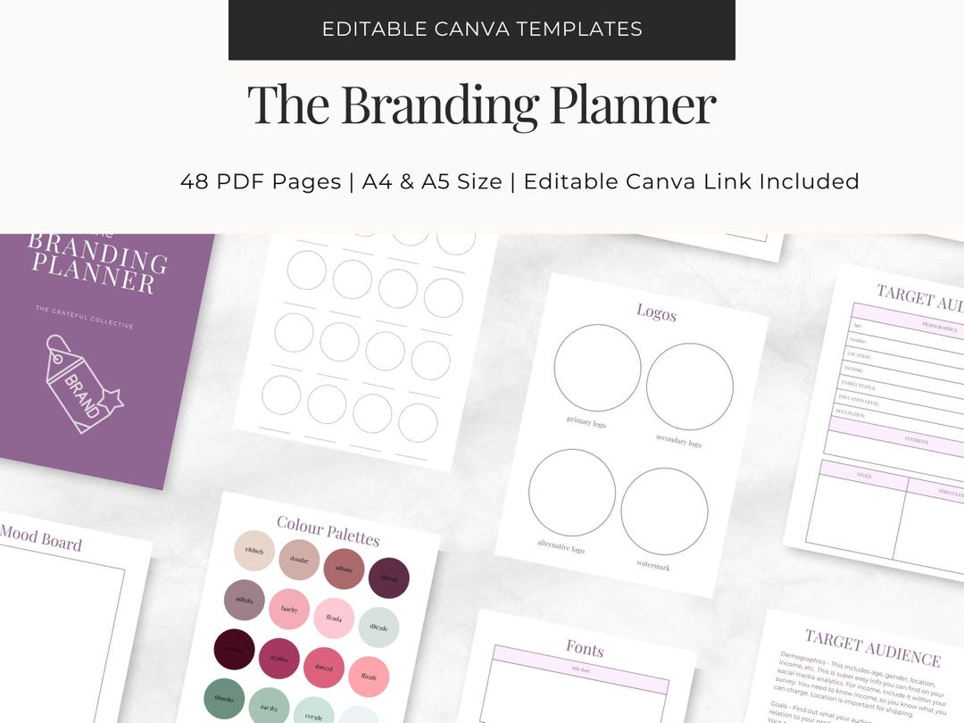 Branding Planner | Editable Canva Template | Brand Identity Workbook A4 ...