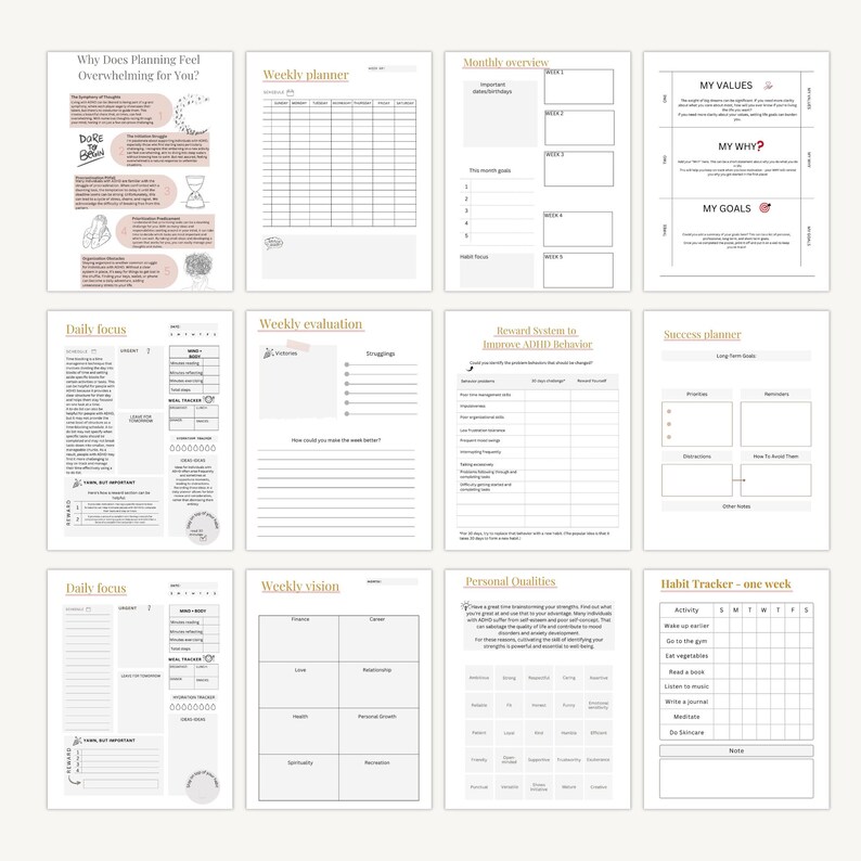 Neurodivergent Planner | ADHD Workbook | Executive Function Toolkit | Canva PDF