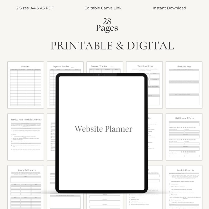 Printable Website Planner | SEO & Keyword Research | Marketing Planner ...