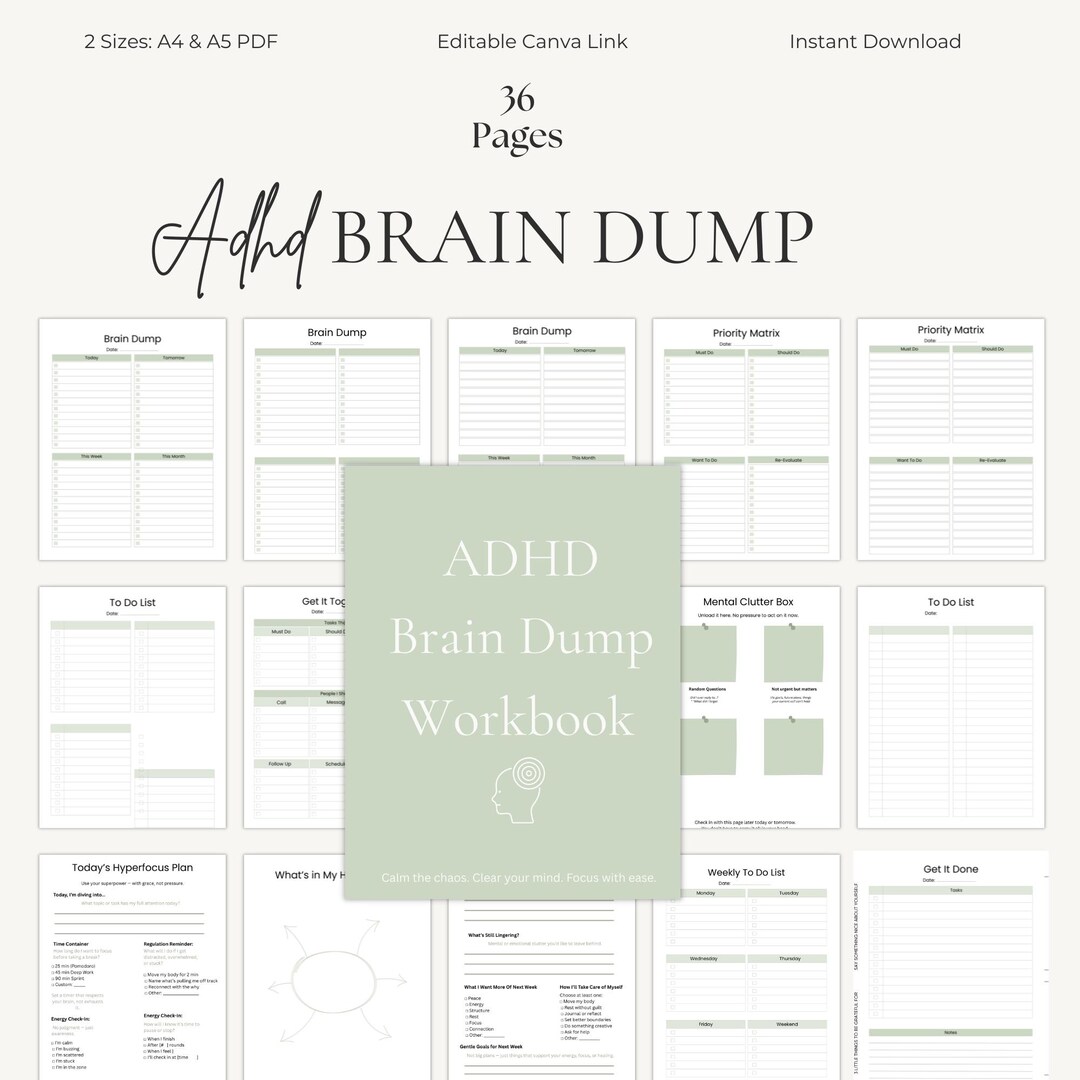 ADHD Brain Dump Planner | Neurodivergent Planner | Executive Function ...