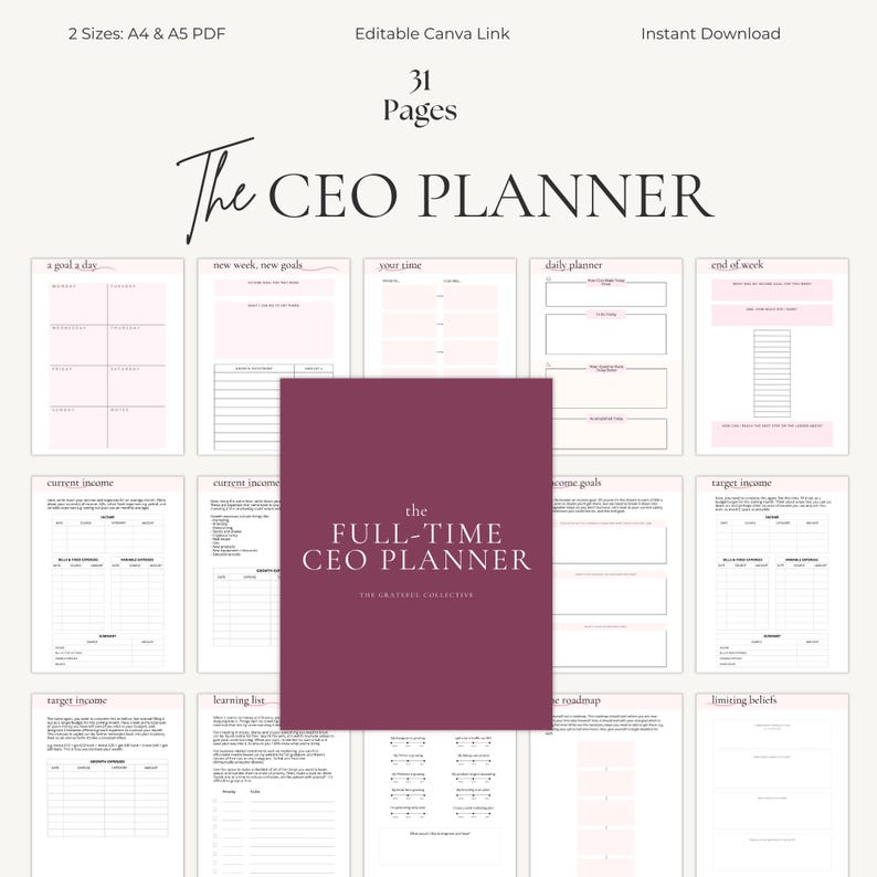Business Owner Planner | Goal Setting Planner | CEO Mindset Workbook | Entrepreneur Templates | A4 A5 Canva