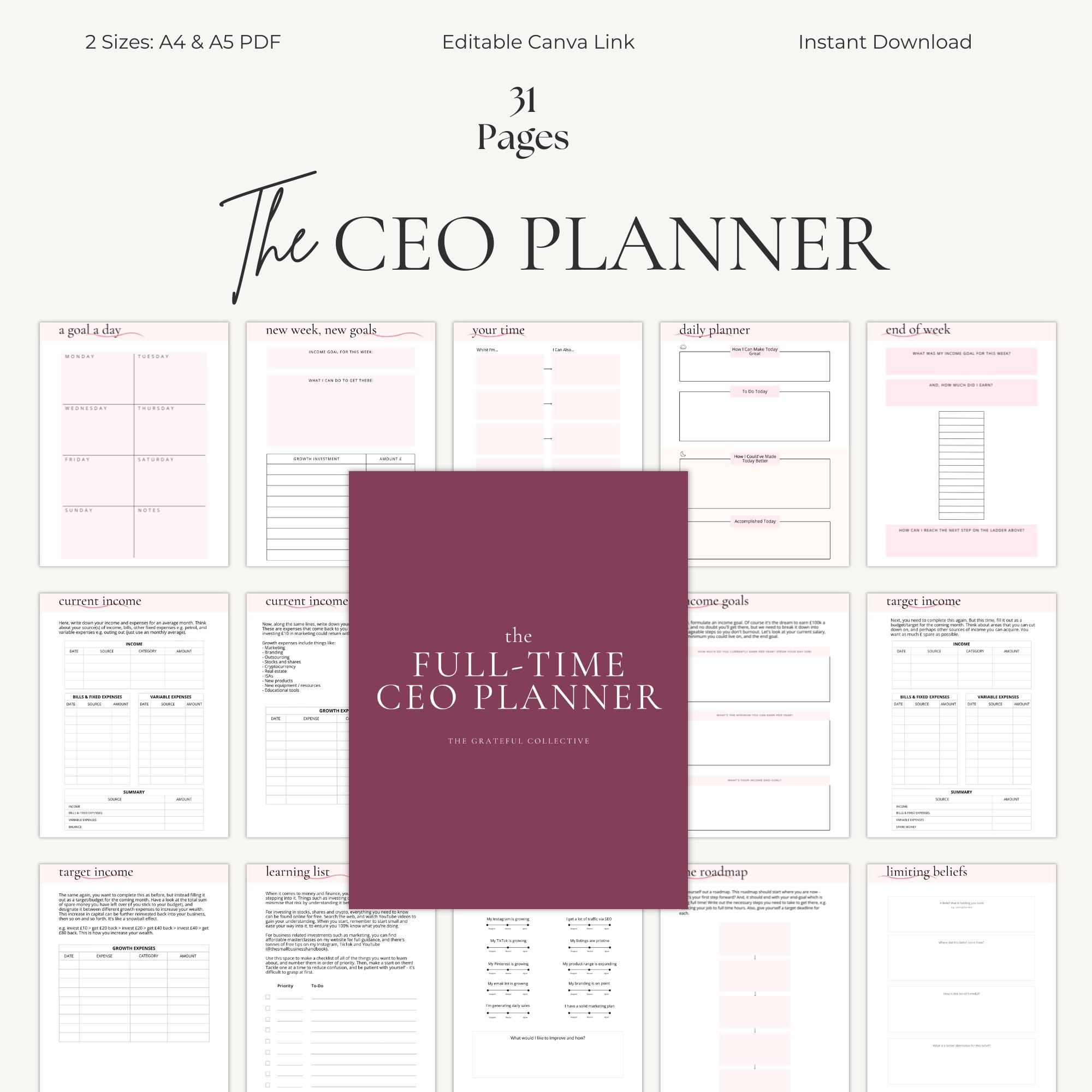 Business Owner Planner | Goal Setting Planner | CEO Mindset Workbook ...