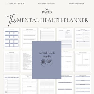 Paquete de herramientas para la planificación de la salud mental / Diario de ansiedad / Cuaderno de ejercicios de terapia / Diario de autocuidado