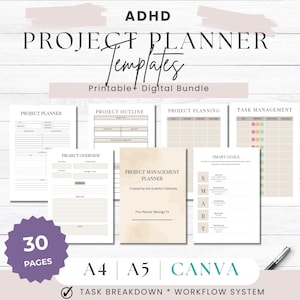 ADHD Project Planner Templates | Visual Task Breakdown & Workflow System | Executive Function Printable | A4 A5 Canva PDF
