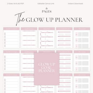 Editable Glow Up Planner | Self Care & Healing Journal | Daily Routine and Weekly Habit Tracking