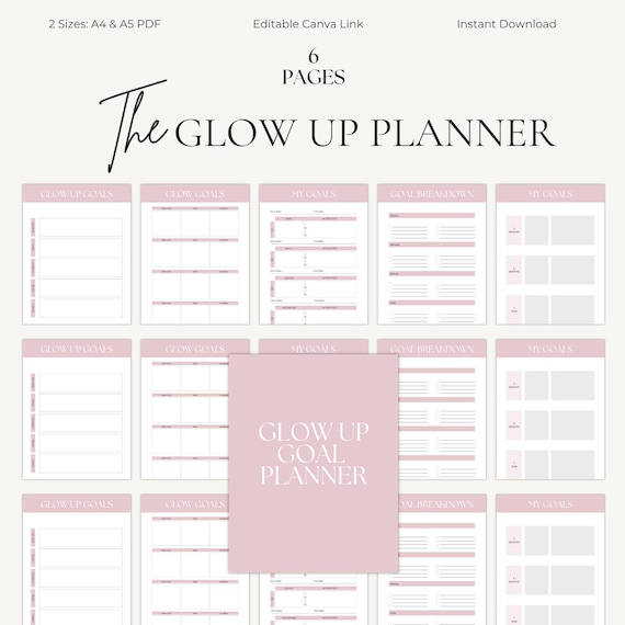 Glow Up Planner | Self Improvement Journal | Self Care Planner | Habit Tracker | Wellness Planner