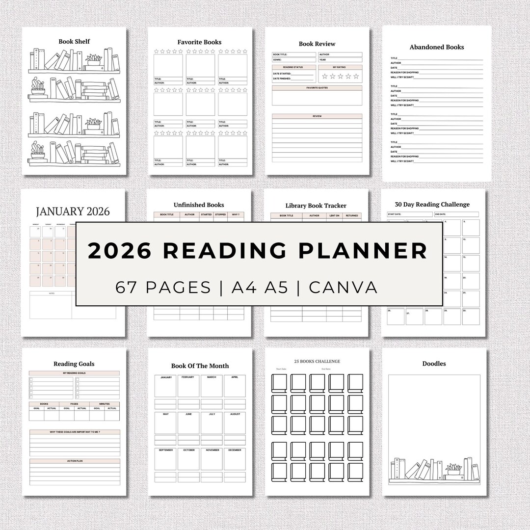Reading Planner 2026 | Monthly Reading Journal Log | Book Tracker ...