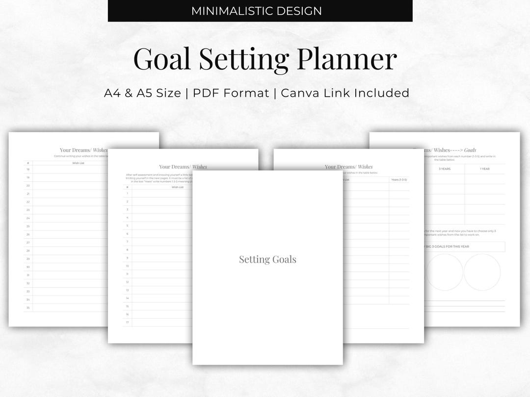Goal Setting Planner Template | A4 A5 Printable PDF + Canva Link ...
