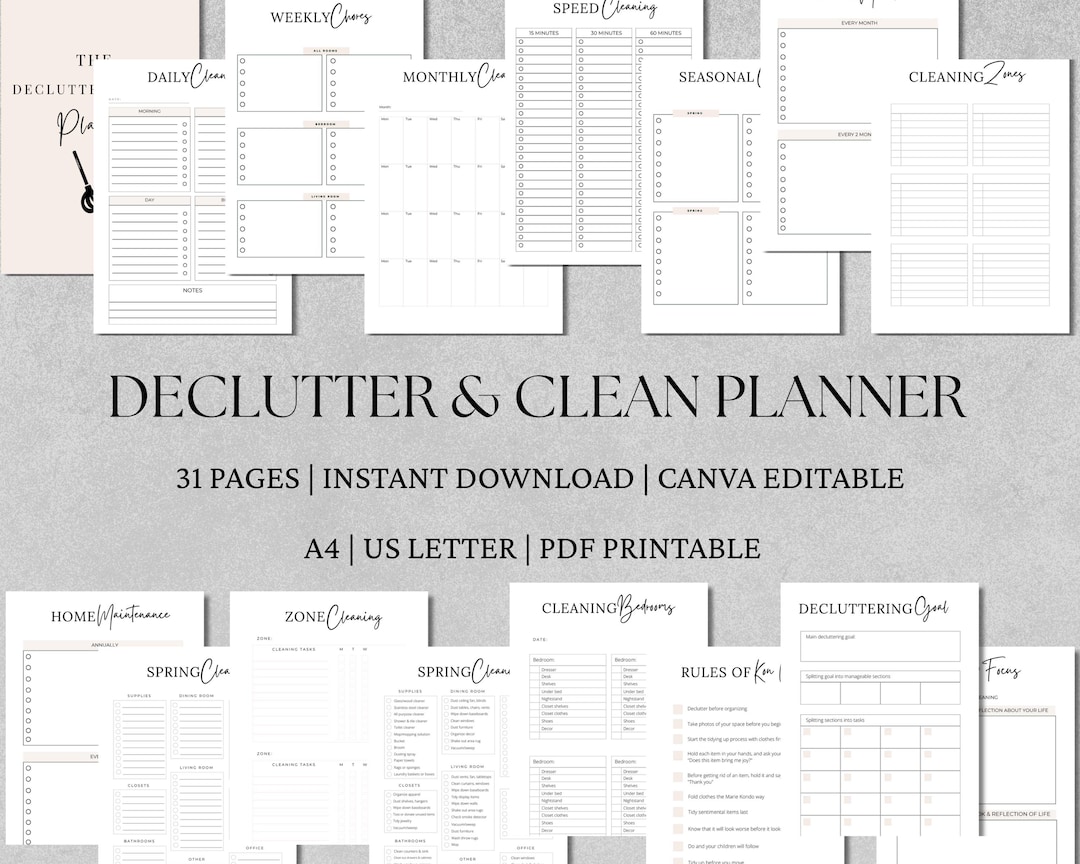 Decluttering & Cleaning Editable Checklist Planner - A4 and A5 Inserts ...
