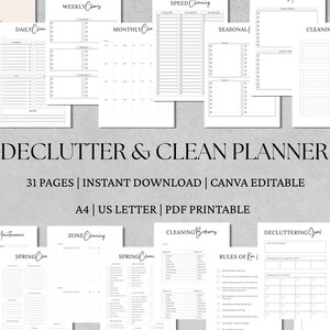 Bearbeitbarer Reinigungsplaner, Declutter-Planer (A4- und A5-Einsätze) Sofortiger PDF-Download, Canva Link