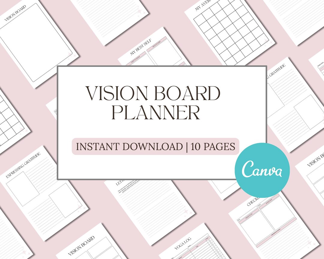Vision Board Planner A4 A5 Editable Canva Template 10 Page Goal Setting ...