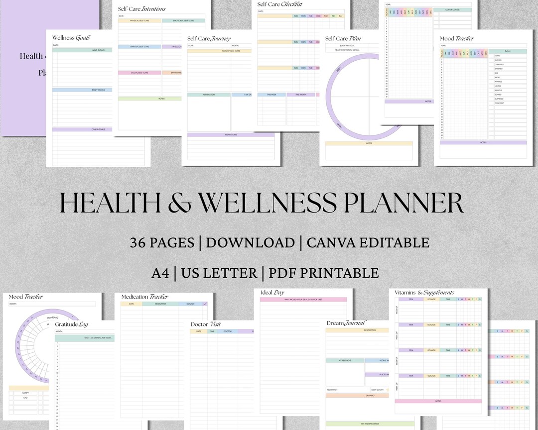 Health Journal & Wellness Tracker (A4 and A5 Inserts) Instant PDF ...