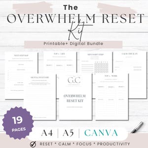 Weekly Overwhelm Planner | Life Reset & Focus Workbook | Calm Productivity System | A4 A5 US Letter Half Letter | 19 Page Printable PDF