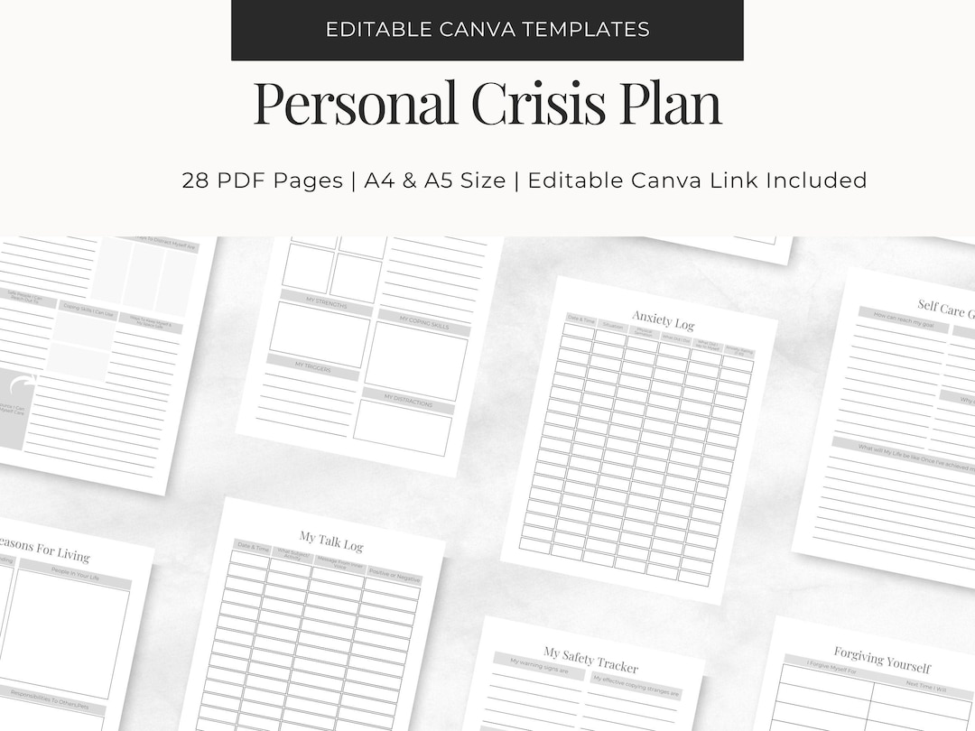Personal Crisis Plan Template A4 A5 Editable Canva Mental Health ...