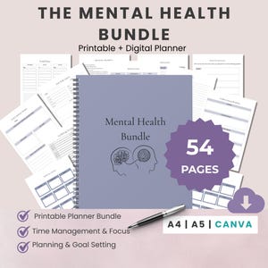Self- Help Workbook for Mental Health | Therapy Planner & Mood Tracker | A4 A5 Canva Editable