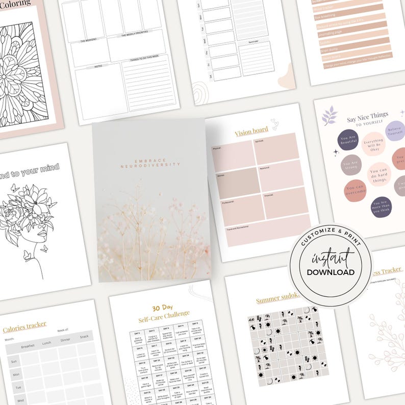Neurodivergent Planner | ADHD Workbook | Executive Function Toolkit | Canva PDF