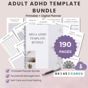 ADHD Home Management Planner | Cleaning, Routine & Wellbeing System for Adults | Printable Executive Function Organizer | A4 A5 Canva PDF