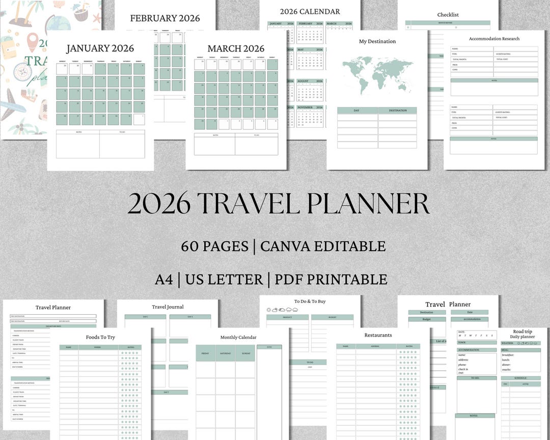 2026 Travel Planner, Monthly Planner (A4 & A5 Inserts) Instant PDF  Download, Canva Editable - Etsy Israel