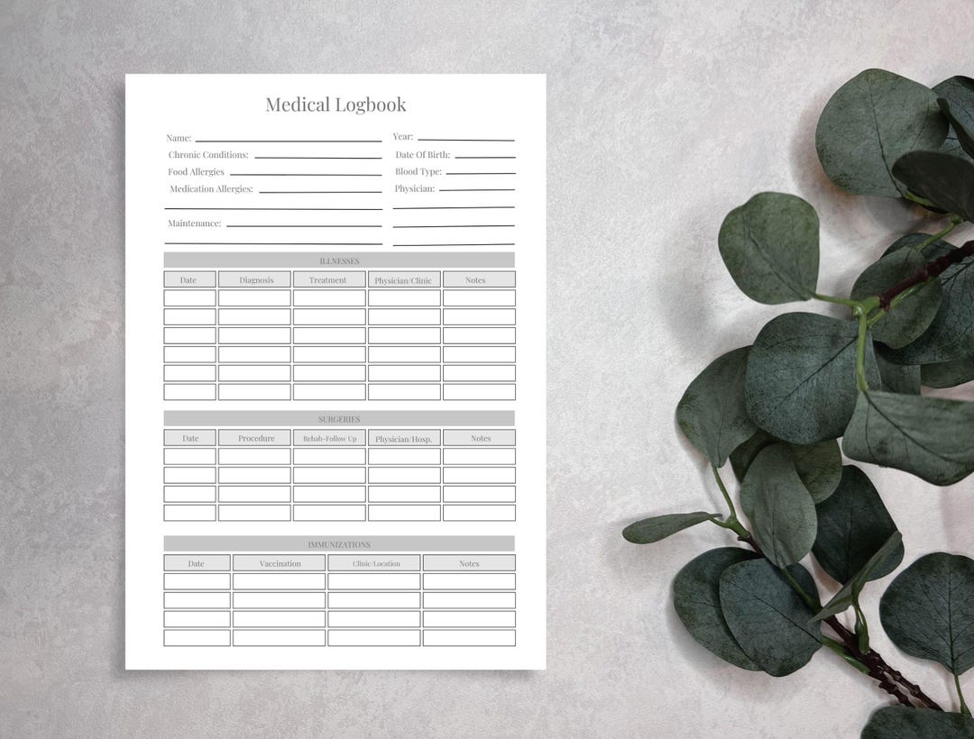 Medical Log Book Template PDF A4 A5 Canva | One Page Health Record ...