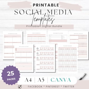 Social Media Planner Templates Printable | Small Business Content Calendar | A4 A5 Canva Editable PDF