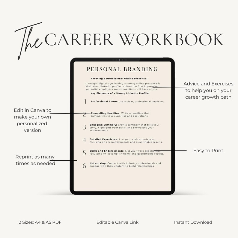 Career Planning Workbook | Personal Growth Planner | Work Life Balance | PDF A4 A5 Canva Editable