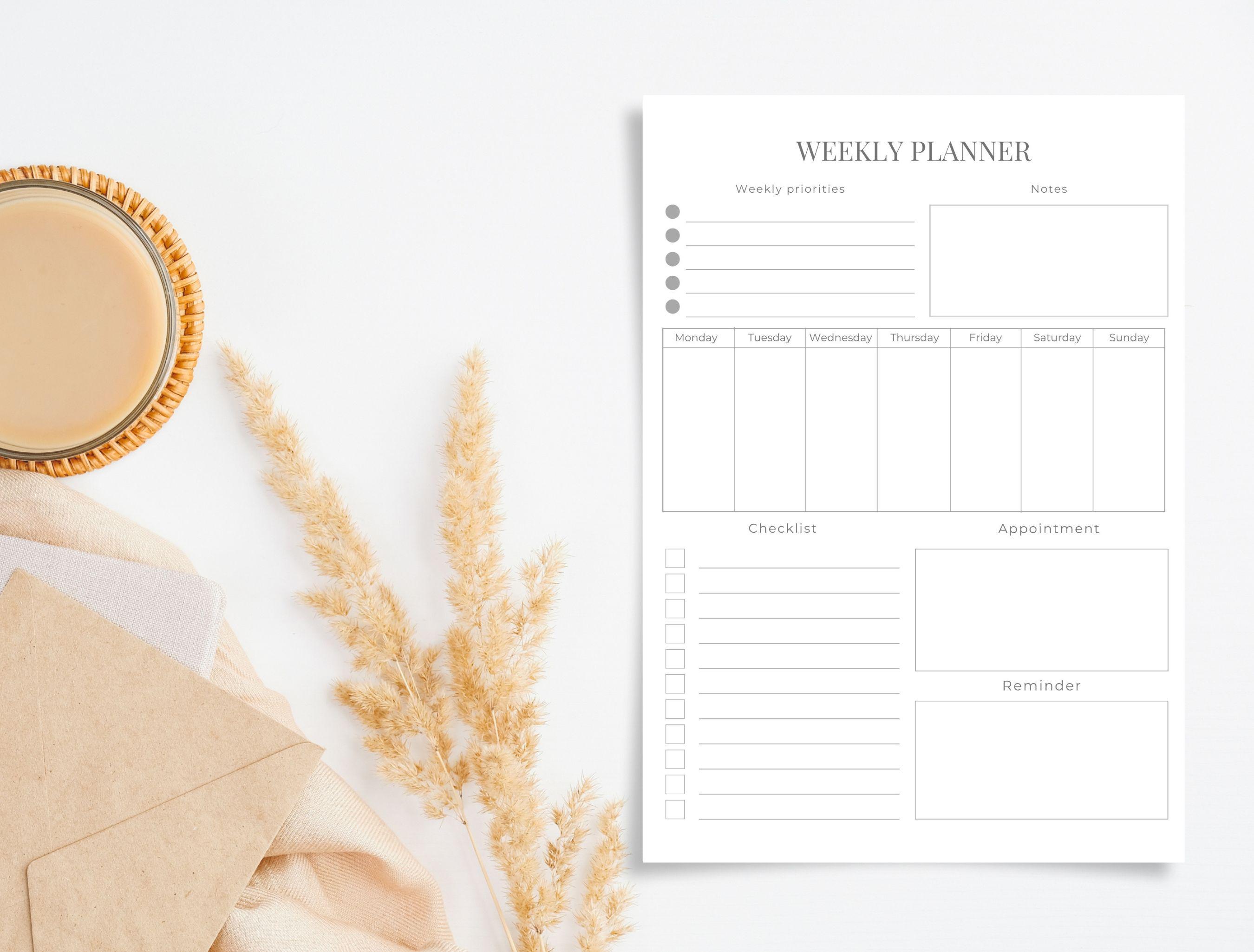 Printable Weekly Planner Template A4 A5 Canva | One Page Weekly Layout ...
