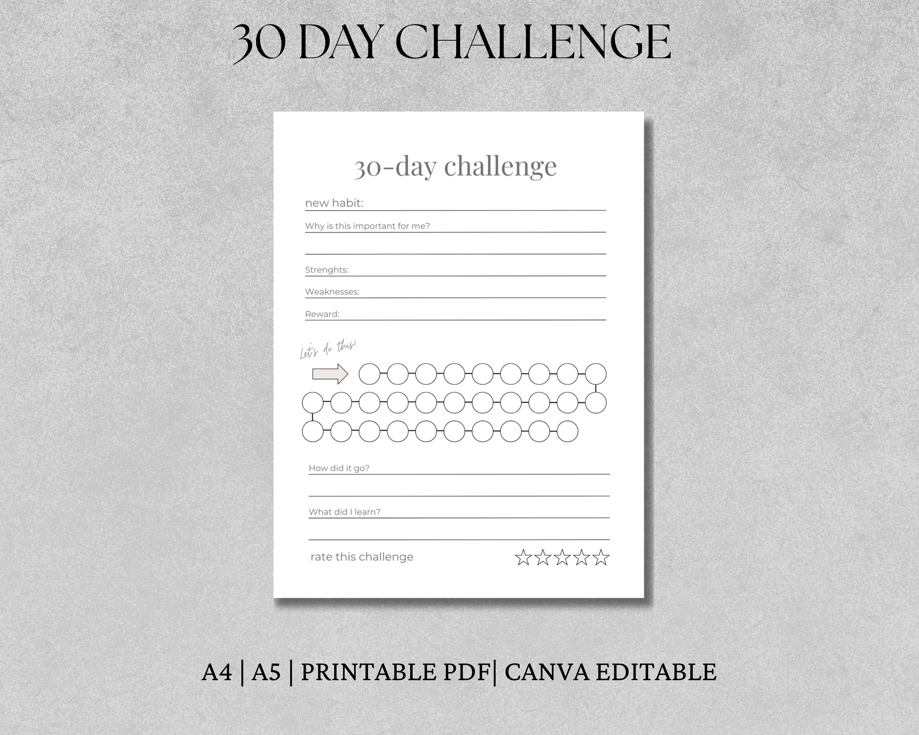 30 Day Challenge Template (A4 & A5 Planner Inserts) Instant PDF ...