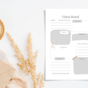Vision Board Vorlage PDF A4 A5 Canva Bearbeitbar | One Page Setting Layout | Druckbares Dream Life Board | Minimal Vision Planer