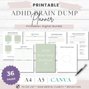 ADHD Brain Dump Planner for Adults | Executive Function Task Tracker | Mental Clarity & Focus Printable | Canva Editable PDF