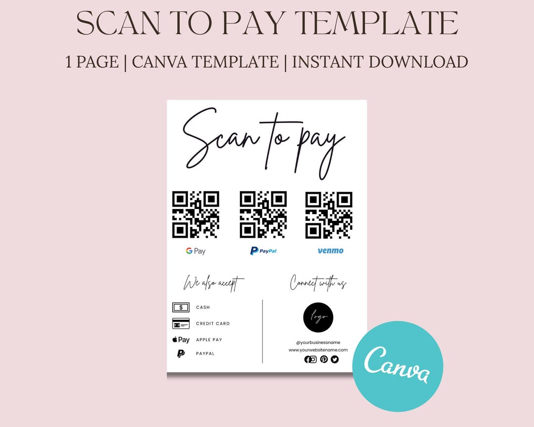 Scan to Pay Sign Canva Template | Editable QR Code Payment Poster for ...