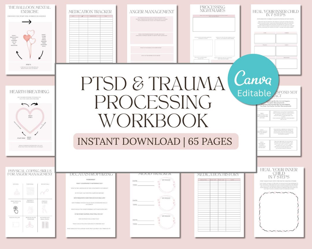 PTSD Trauma Healing Workbook PDF Canva A4 A5 | Mental Health Journal ...