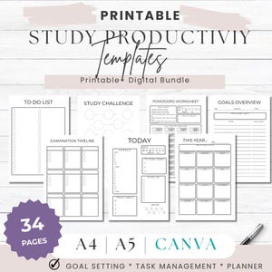 Student Study Planner Printable | Academic Planner, Assignment Tracker & Exam Prep Template | A4 A5 Canva Editable PDF