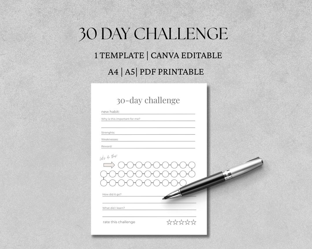 30 Day Challenge Template (A4 & A5 Planner Inserts) Instant PDF ...