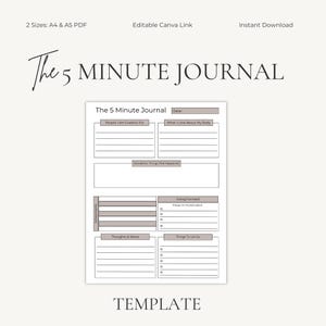 Daily Reflection Journal Pages | Guided Daily Journal Printable | 5 Minute Reflection | PDF A4 A5 Canva Editable