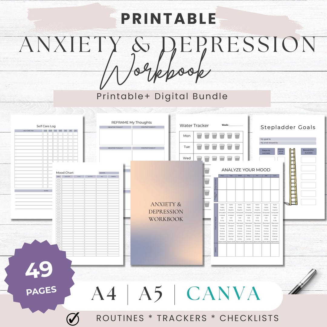 Mental Health Planner: Anxiety & Depression Workbook Canva Printable ...