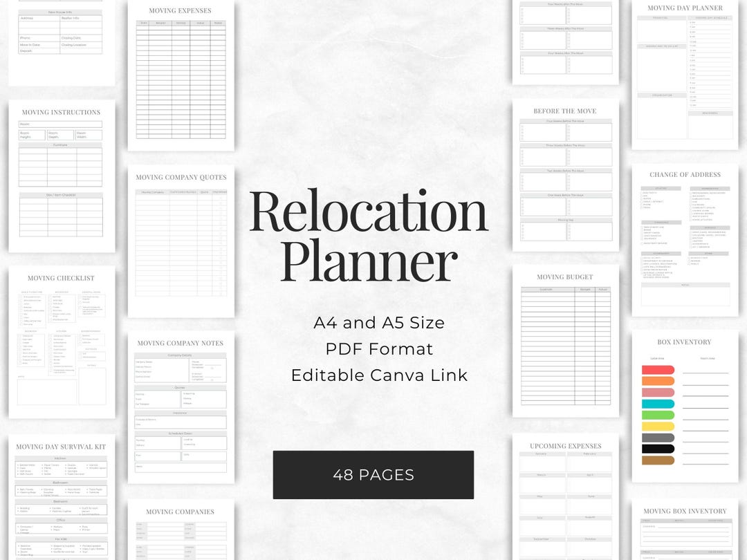 Relocation Planner PDF A4 A5 Canva Editable | Moving House Checklist ...