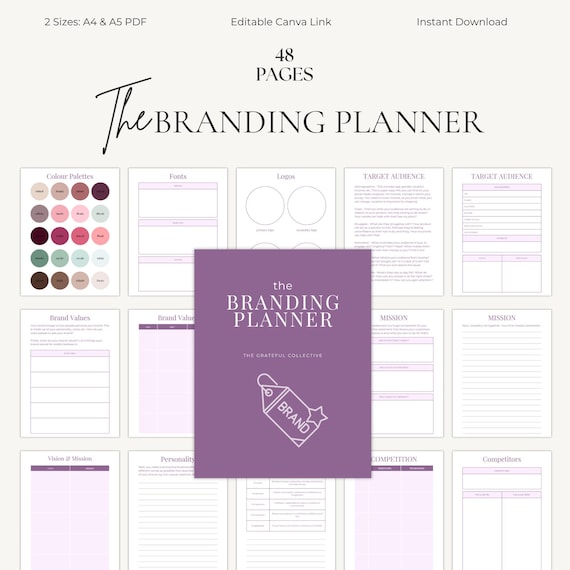 The Business Branding Workbook, Printable PDF A4, A5, Editable in Canva, Instant Download