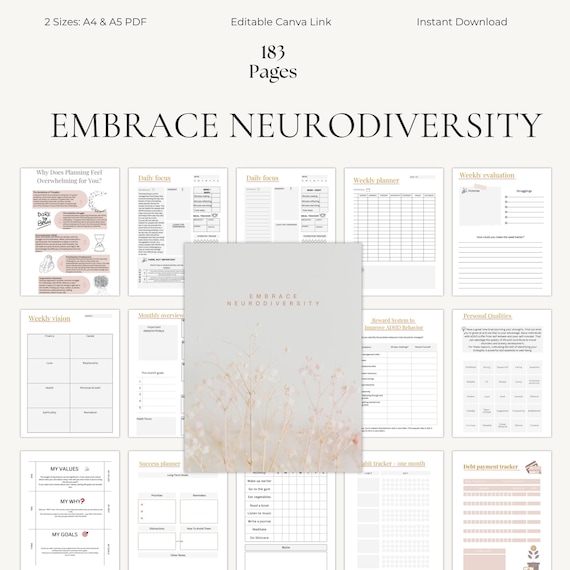 ADHD Adult Planner ADHD Productivity Journal Neurodiversity Workbook Executive Function Templates