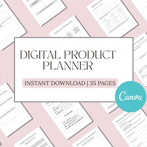 Digitaler Produktplaner PDF | 35 Seite A4 A5 Canva Vorlage | Produkteinführungsstragie, Zielgruppenforschung, Verkaufstrichter-Tracker Download