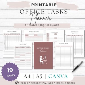 Office Tasks Planner for Small Businesses | Work from Home Printable Workbook | Task Tracker | A4 A5 | Canva
