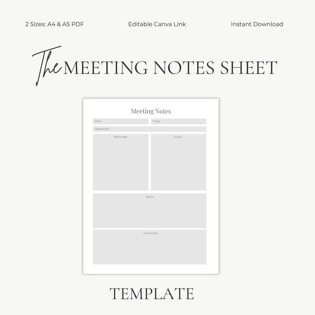 Printable Meeting Notes Template | Small Business Planner Insert ...
