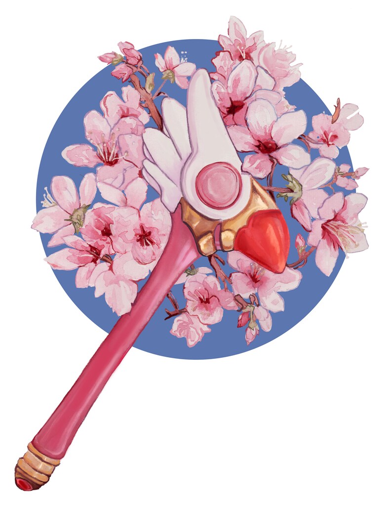 Floral Card Captor Sakura Wand Medium Art Print | Etsy