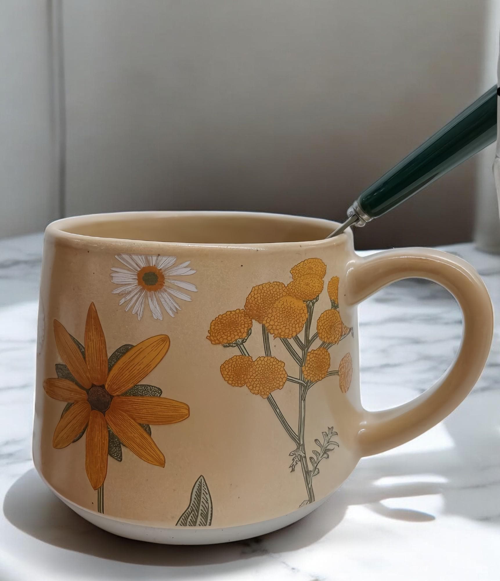 Handcrafted Ceramic Mug, Autumn Chrysanthemum Floral Design, Microwave ...