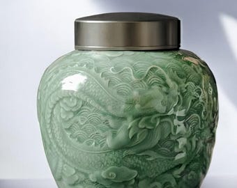 Unique Pottery Tea Jar, Jingde Porcelain, Handcrafted Ceramic Tea Jar, Decorative Tea Jar, Storage Jar, Gift For Tea Lovers